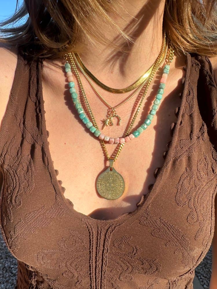 AMAZONITE & PERUVIAN PINK OPAL NECKLACE