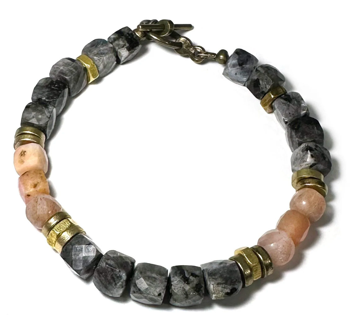 NARROW: LARVIKITE & PEACH MOONSTONE BRACELET