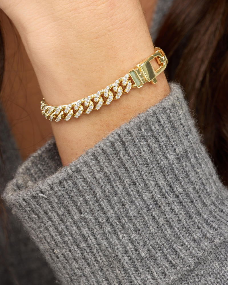 Pavé Julian Cuban Chain Bracelet 6.8mm, Silver|White Diamondettes