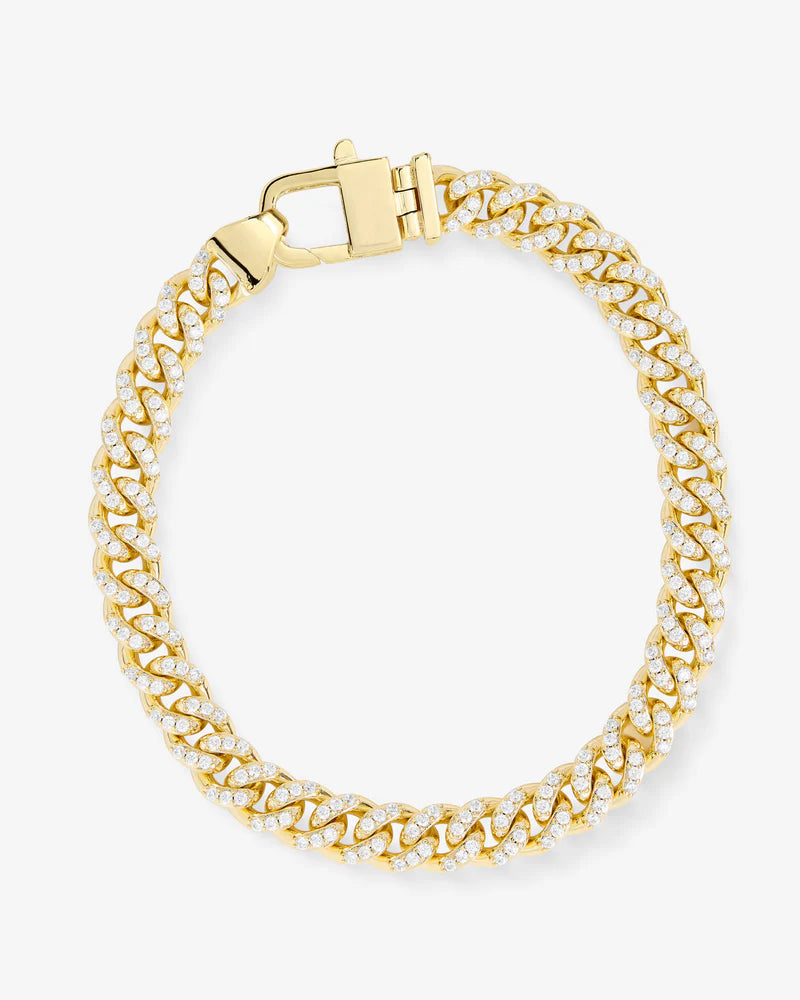 Pavé Julian Cuban Chain Bracelet 6.8mm, Silver|White Diamondettes