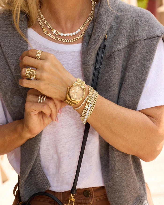 Pavé Julian Cuban Chain Bracelet 6.8mm, Silver|White Diamondettes