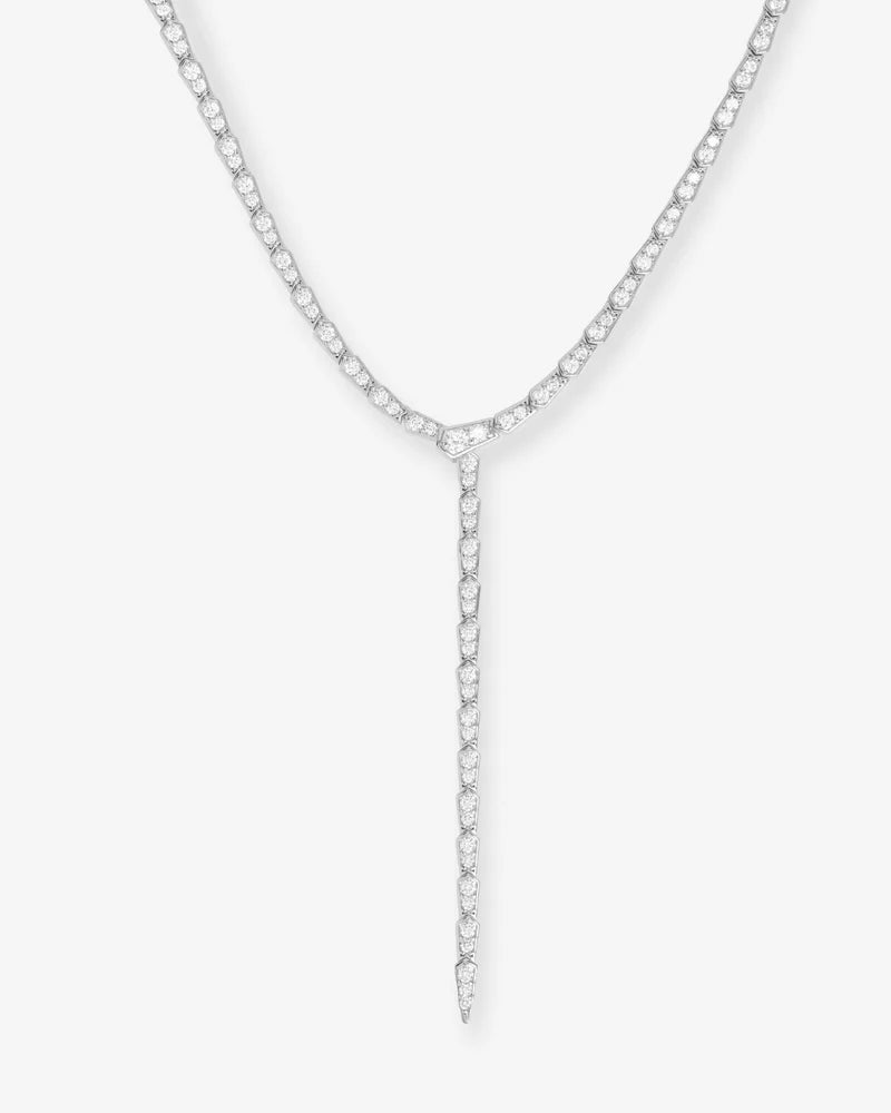 Pavé Serpent Lariat Necklace, Silver|White Diamondettes