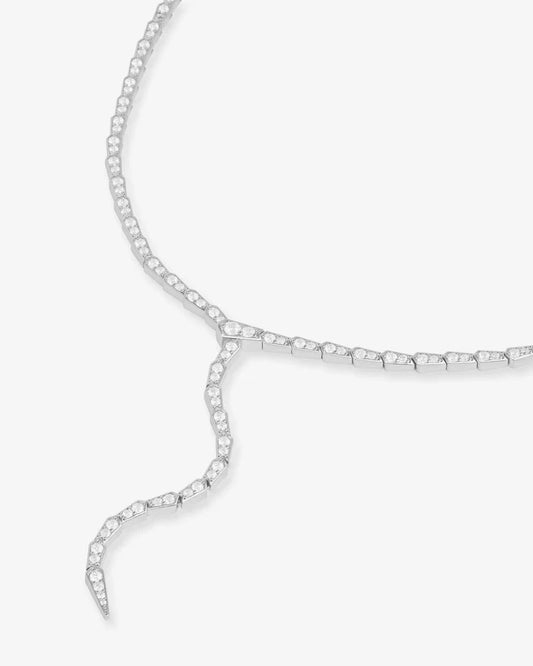 Pavé Serpent Lariat Necklace, Silver|White Diamondettes