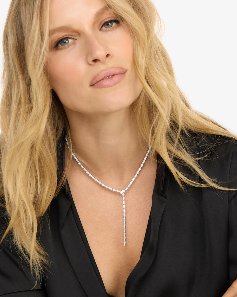Pavé Serpent Lariat Necklace, Silver|White Diamondettes