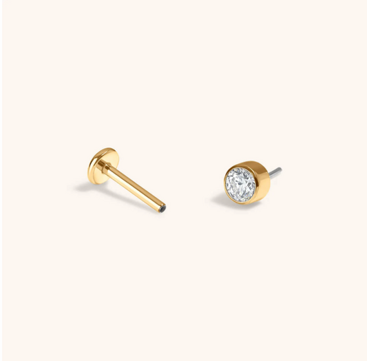 Celestial Crystal Bezel Solitaire Push Pin Flat Back Earring