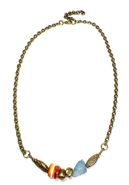 MERIDIAN: SANTA MARIA AQUAMARINE & SPINY OYSTER SHELL NECKLACE