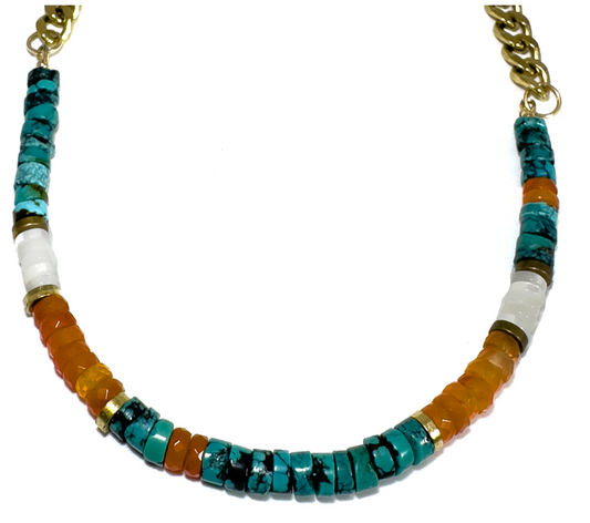 TURQUOISE & CARNELIAN HEISHI NECKLACE