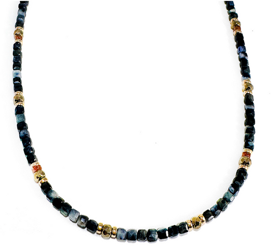 MINI BEADED BLUE SAPPHIRE & PYRITE NECKLACE