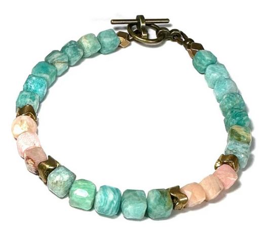 NARROW: AMAZONITE & PINK OPAL BRACELET