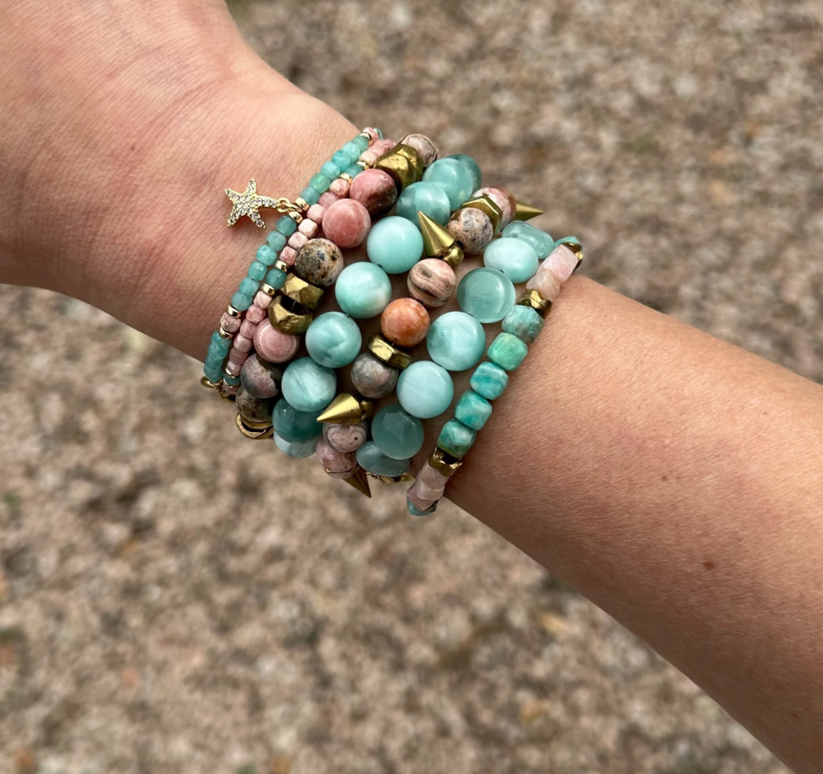 NARROW: AMAZONITE & PINK OPAL BRACELET