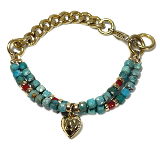 REMIX DUO: MINI TURQUOISE & RED CORAL BRACELET