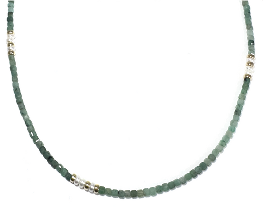 MINI BEADED EMERALD & PEARL NECKLACE