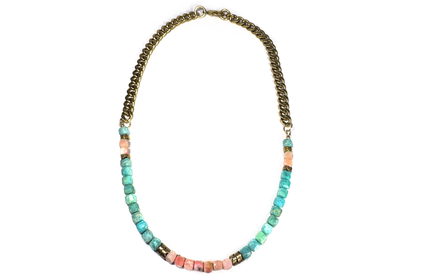 AMAZONITE & PERUVIAN PINK OPAL NECKLACE