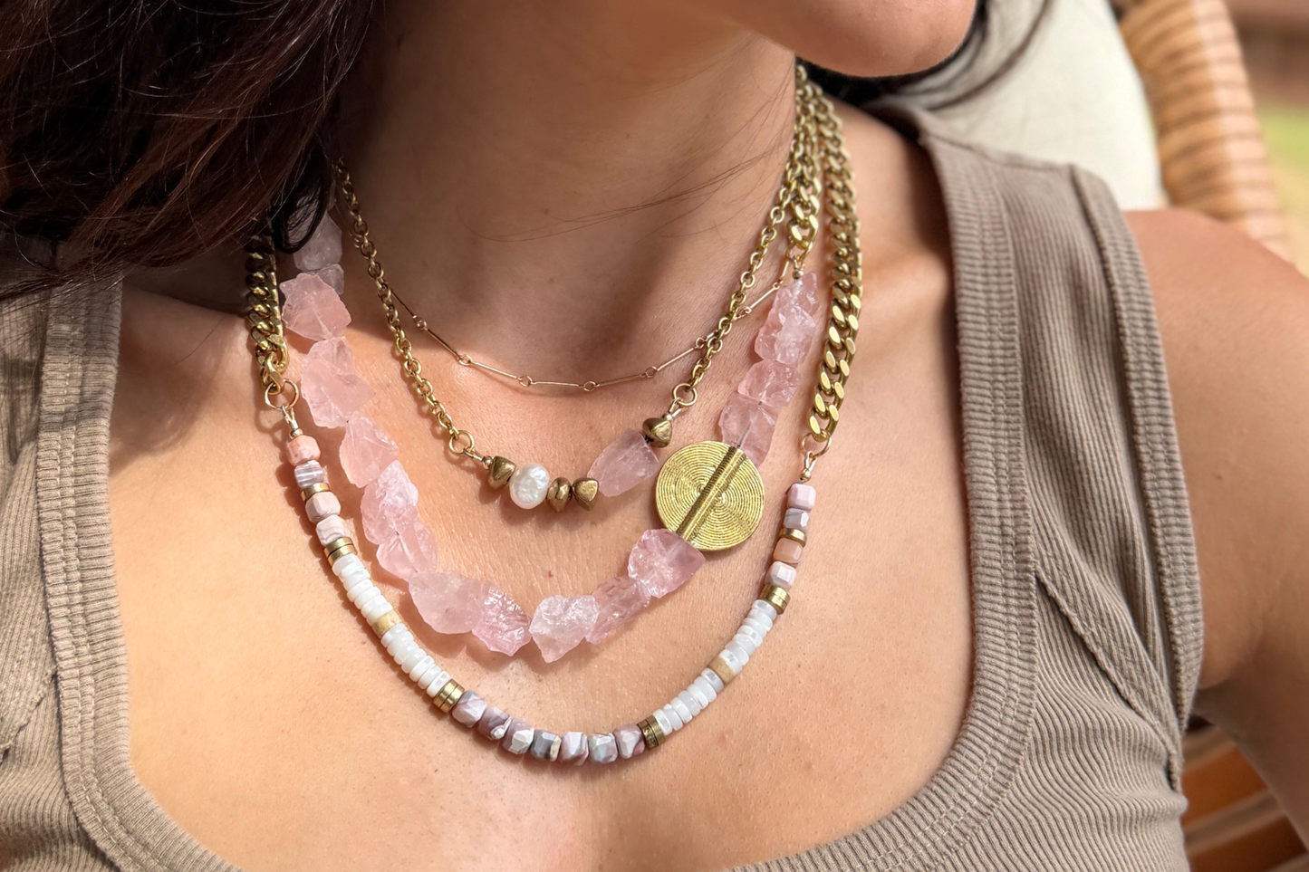 MERIDIAN: ROSE QUARTZ NECKLACE