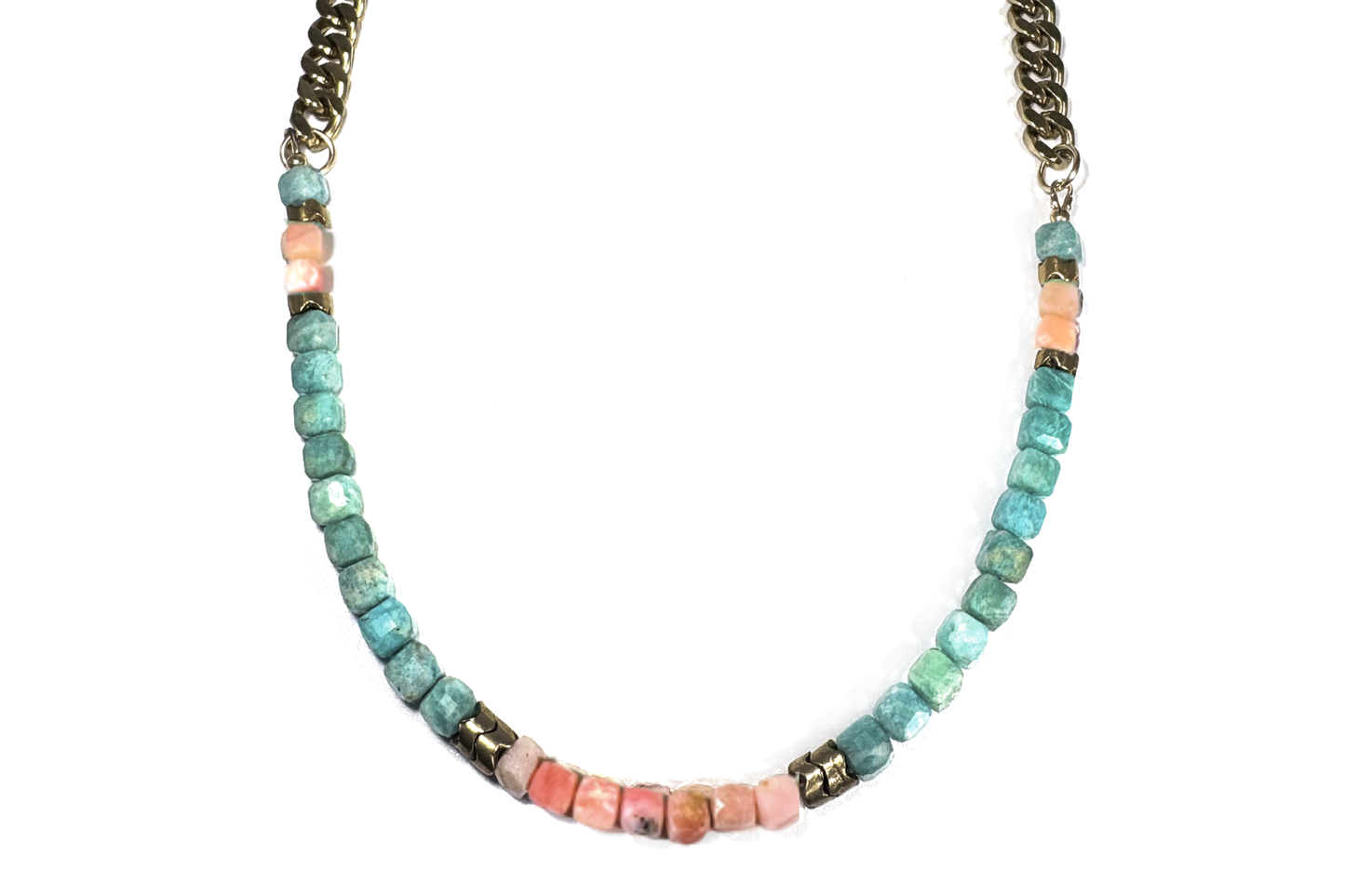 AMAZONITE & PERUVIAN PINK OPAL NECKLACE