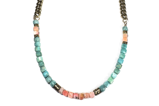AMAZONITE & PERUVIAN PINK OPAL NECKLACE