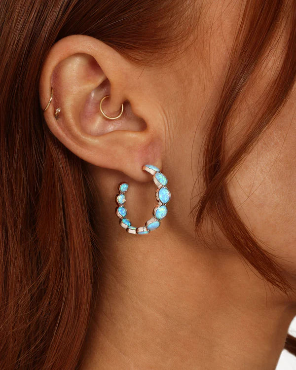She's an Icon Blue Opal Hoops 1" Gold Blue Opal